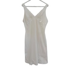 Vintage Cotton Ivory Floral Lace Trim Gown Full Slip Adj Straps Cottagecore S
