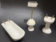 Vintage Dollhouse Bathroom 3-Piece Porcelain Set Sink Tub Toilet 1:12