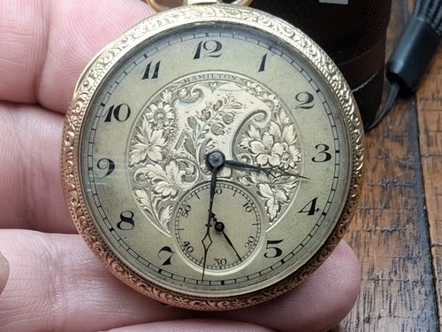 VTG ANTIQUE HAMILTON POCKET WATCH GOLD FILLED 23J MOV #920 RUNS BEAUTIFUL