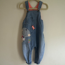 Next Baby Girls Blue/Pink Bunny Sleeveless Button Dungaree Denim One-Piece 9-12M