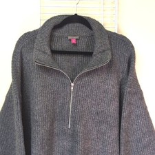 Vince Camuto XXL Women's Gray Ribbed Knit 1/2 Zip Mock Neckline Sweater