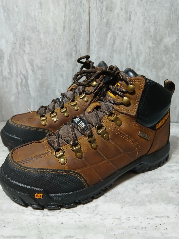 Botas Caterpillar Para Hombres 8 M Umbral Impermeables Puntera de Acero Ropa de Trabajo Cat Marrón Foto 3 de 4