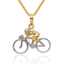 14K Solid Two Tone Gold Bicycle Bike Rider Necklace