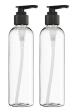 2 Pack 8oz Clear Plastic Bottles Pump Refillable Containers for Shampoo Lotions