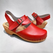 Women s Red Leather Slingback Swedish Clog - Tessa Clogs of Vail, Size 37