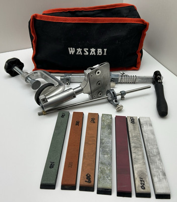 Wasabi Knife Sharpening System Kit w/ Clamp Mount, Guide Rods & Sharpening Stone