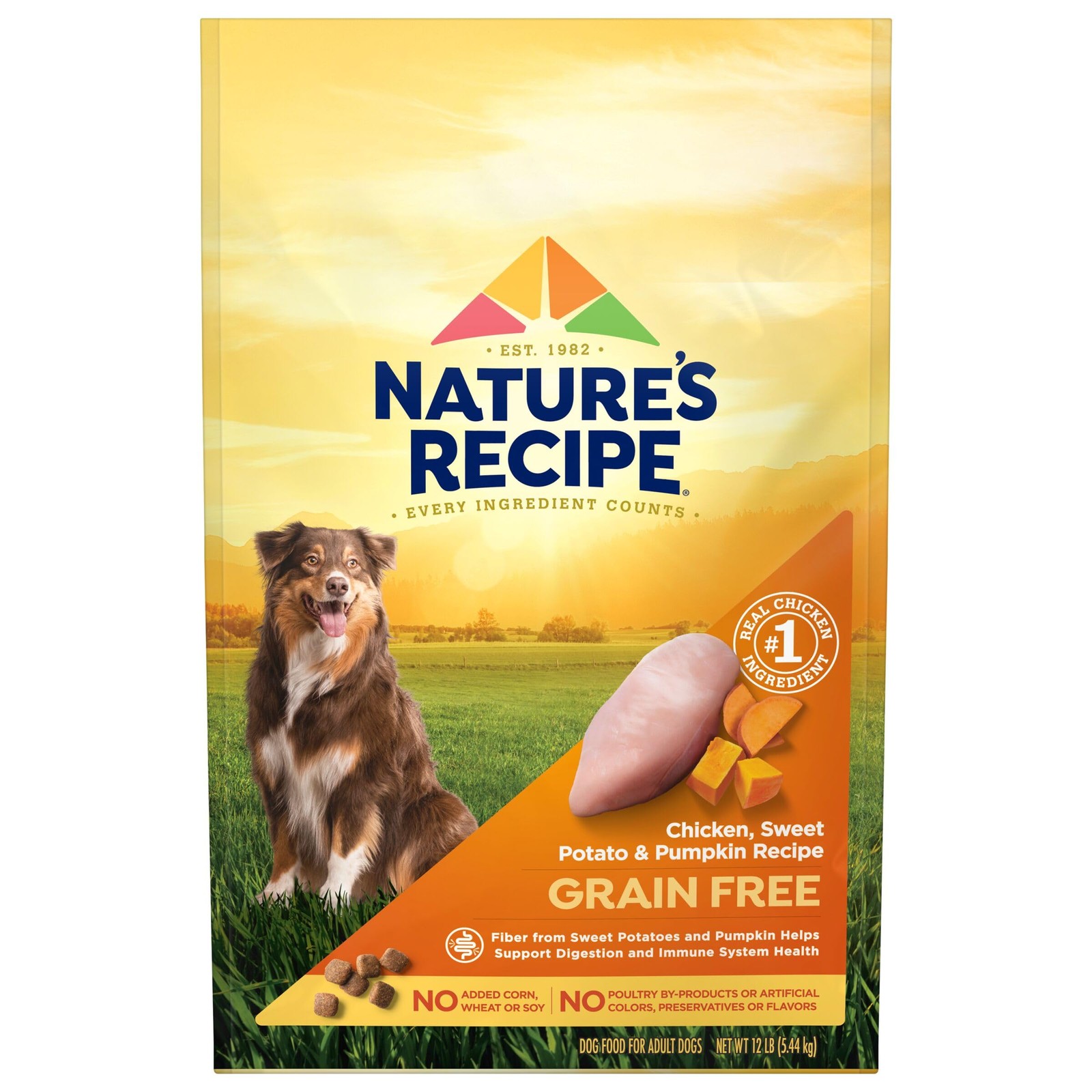 Nature's Recipe Grain Free Dog Food, Chicken, Sweet Potato & Pumpkin Recipe, 12