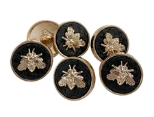 6PC Gold Metal Bee Black Metal Shank Buttons Clothing Jeans Crafts 18mm