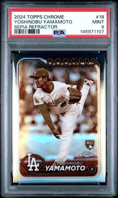 Yoshinobu Yamamoto 2024 Topps Chrome #18 Sepia Refractor RC PSA 9 Mint Dodgers