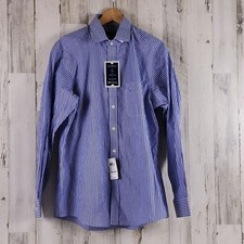 Club Room blue white striped dress shirt regular fit stretch Size 16 34/35 NEW