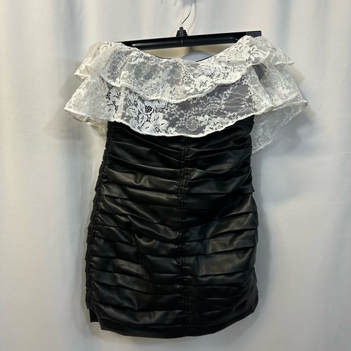 For Love & Lemons Afton Black Vegan Leather Strapless Dress Lace Detail XS - Picture 3 of 9