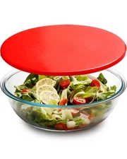 5QT Large Tempered Glass Salad Bowl with Lid, 13 inch Clear Glass Bowls for M...