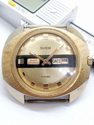 VINTAGE OVERSIZED 43,5mm. SIHEM SUPER DATOMATIC FRANCE cal. Parrenin 1641D Parts