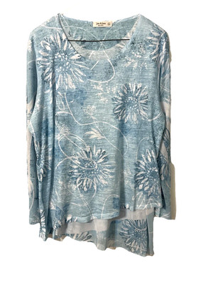 Jess & Jane Lt Blue Floral Long Sleeve Shirt Size XL