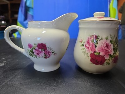 Formalities By Baum Bros Victorian Rose Collectable Creamer & Sugar With Lid