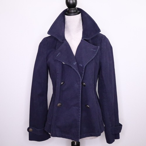 Gap Jacket Womens Small Blue Pea Coat Cotton Twill Double Breasted Unlined - Picture 15 of 24