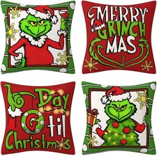 Christmas Pillow Cover Farmhouse Decorative Grinch Throw Pillow Case Indoor Outd