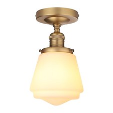 Industrial Semi Flush Mount Ceiling Light with Milk White Glass Pendant Lamp ...