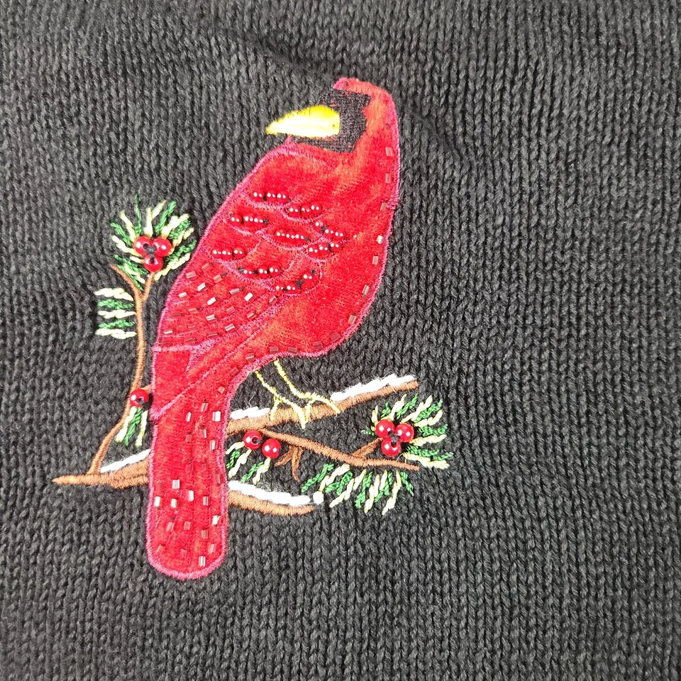 Suéter de Navidad Para Mujer 18W/20W Abotonado Cardenales Acebo Cárdigan Negro Rojo Foto 4 de 4