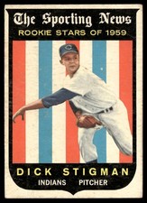 1959 Topps Baseball Card Dick Stigman RC Cleveland Indians #142 VG-EX