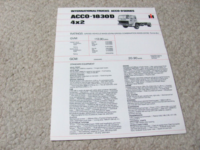 1985 AUSTRALIAN INTERNATIONAL ACCO 1830D SPECIFICATION BROCHURE