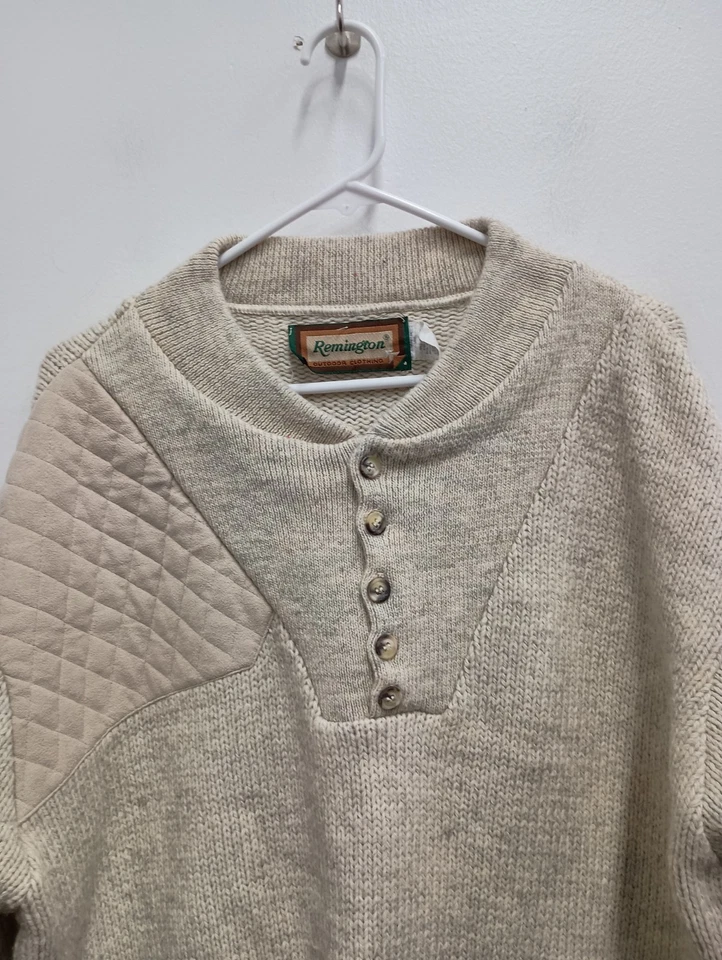 Suéter de Colección Años 90 Remington Para Hombres Talla XL Marfil Mezcla Lana Pesado Henley Gorpcore Foto 2 de 4