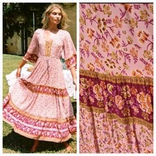Arnhem Audrey Pink Plum Gypsy Boho Hippie Womens Bohemian Maxi Dress 8 👇check