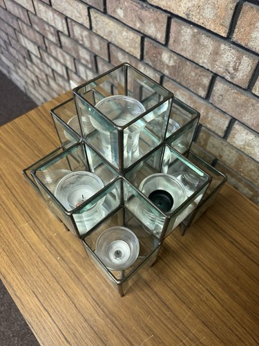 Beveled Glass Mirror Votive Heavy Table Top Decor Centerpiece - Picture 10 of 17