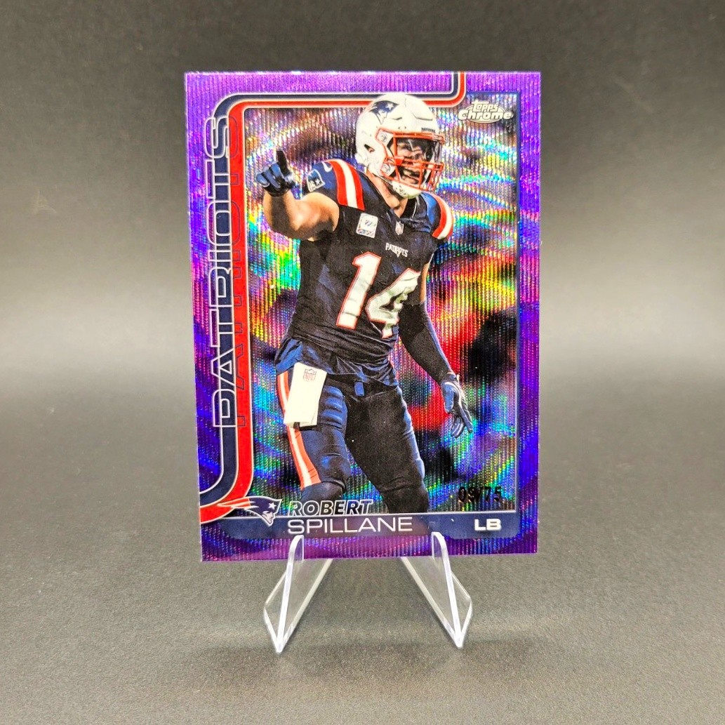 Topps 2025 Chrome Football Robert Spillane #181 Patriots Purple Wave /75