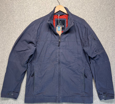NWT prAna Men's Bronson Full Zip Jacket Blue Zip Pockets Quilt Lined Outdoor XL