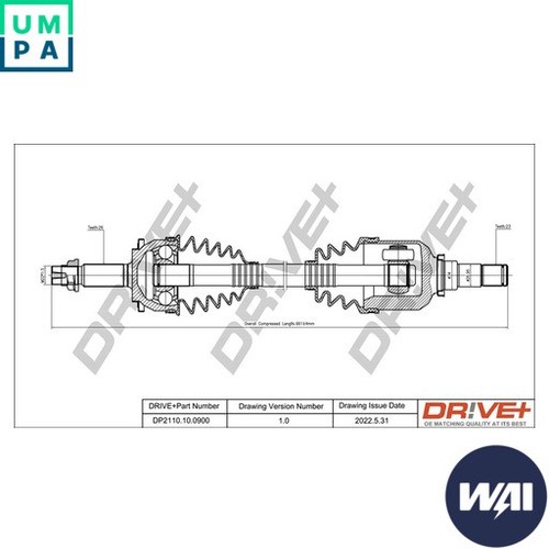 DRIVE SHAFT DP2110.10.0900 FOR TOYOTA COROLLA/AURIS 4ZZ-FE 1.4L 1NR-FE 1.3L 4cyl