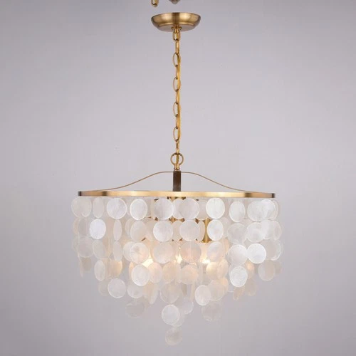 Vaxcel Lighting P0394 Elsa 20"W 3 Light Capiz Shell Pendant - Brass - Picture 3 of 12