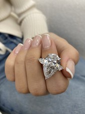 Diamond Women Ring E VS1 IGI Certified Pear 11 Ct 3 Stone Lab created Platinum