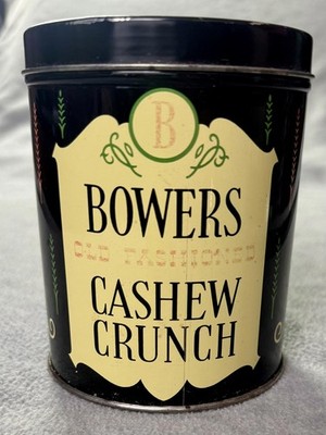 vintage bowers cashew crunch tin black yellow nut candy canister retro decor