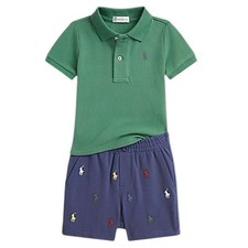 New Ralph Lauren Mesh Polo Shirt Shorts Set sz 9 m All Over Logo Shorts