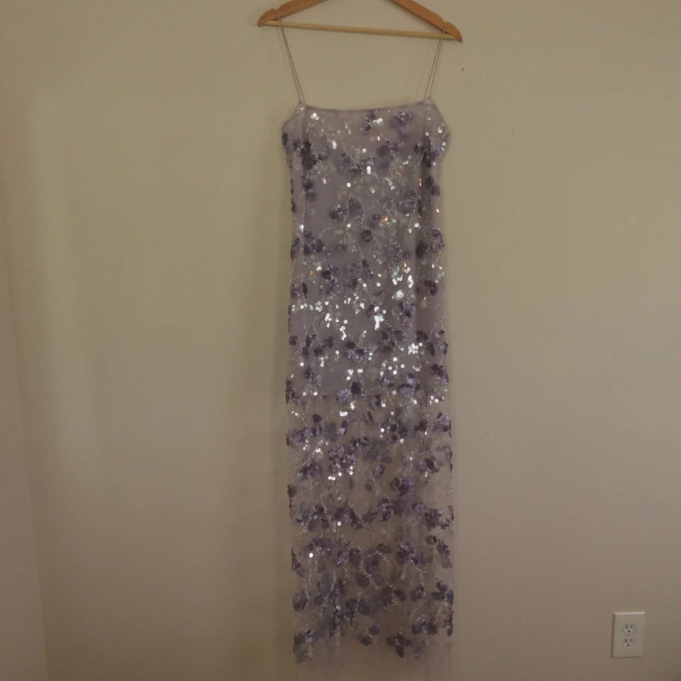 Vestido Jen Ceballos Mango Para Mujer Mediano 6 EE. UU. Púrpura Lentejuelas Bordado Vestido Foto 3 de 4