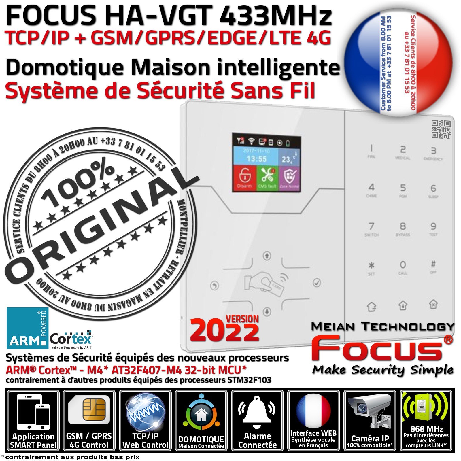 Alarme logement connecté HA-VGT 433MHz contre les cambriolages avec alerte SIM smartphone