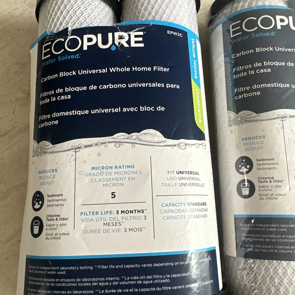 2- EcoPure Water Filter 2-Pack EPW2C Universal Standard Carbon Block Undersink - Image 2 of 4