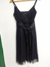 VILA Black V-Neck Strappy Slip Midi Dress Tulle Overlay Polyester Size M
