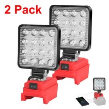 2 Pack 60W 18V LED Work Light Flashlight for Milwaukee M-18 Battery USB Output
