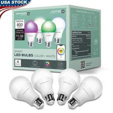 Smart LED Bulbs 9W RGBW Dimmable E26 Voice Control 4-Pack Energy Saving New