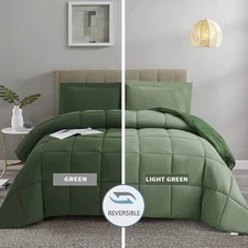 3pc Green Twin/Twin XL Comforter Set - All Season Reversible Down Alternative...