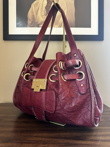 Jimmy Choo Ramona Burgundy Leather & Snake Skin Satchel Shoulder Bag