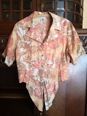 New Fast Bluse Größe 36 (Siehe Maße) Asymmetrisch Terracotta /Blumenmuster