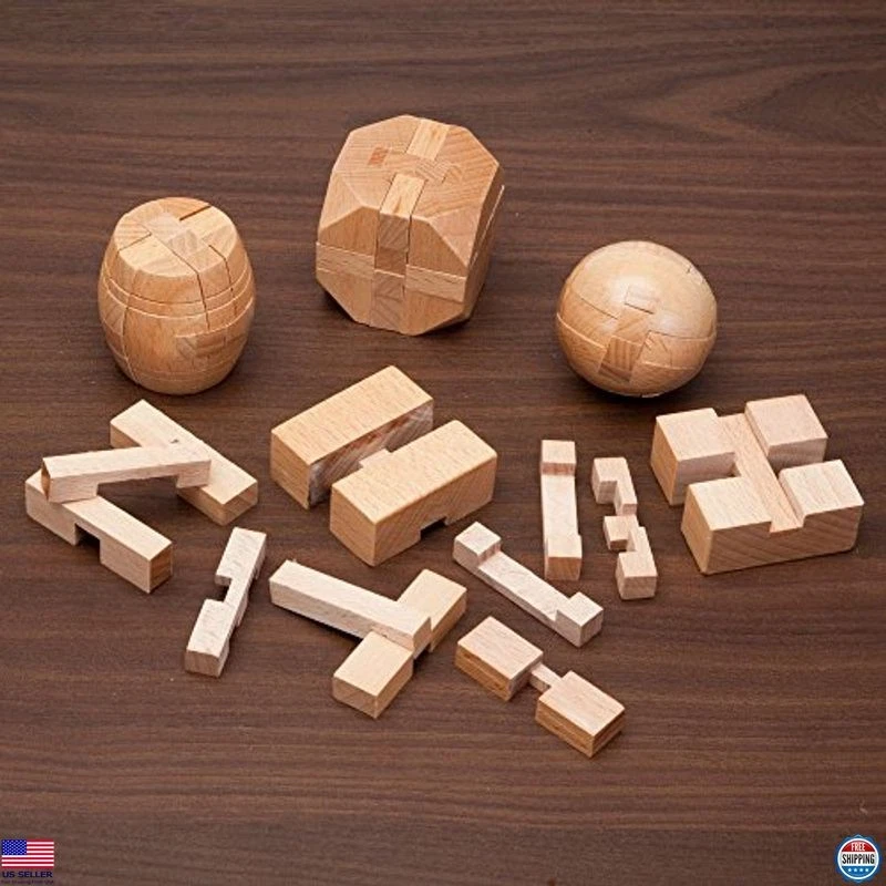 Mini juego de rompecabezas de madera - 4 rompecabezas clásicos de madera - ¡Regalos divertidos y desafíos! Foto 2 de 4