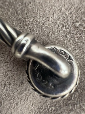 David Yurman Signed 925 Sterling Silver Cuff Bracelet Round Blue Topaz Bezel