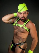 Men Black Red Leather Body Harness Chest Armor Buckles Adjustable Strap jock..