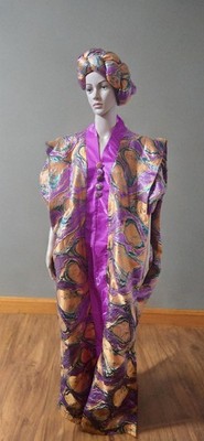 Women's African Print Modern Rich Auntie Brocade One-size Bubu Dress