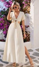 Women’s Shein Tie Front V-neck Cutout Waist Split Hem Maxi Dress Sz Large #1484