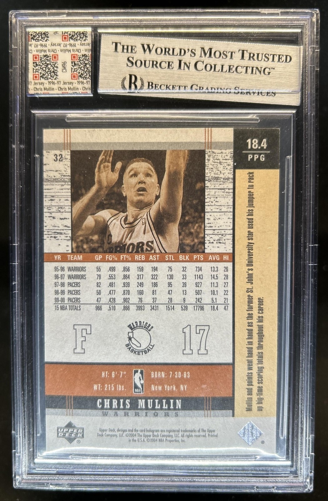 2003-04 Upper Deck Legends Chris Mullin Game Used Jersey IP Auto BGS Authentic view 2